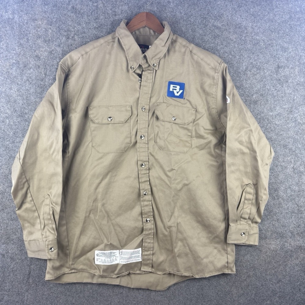 Bulwark FR Button Shirt Mens XL Beige Tan Workwear Flame Resistant CAT 2